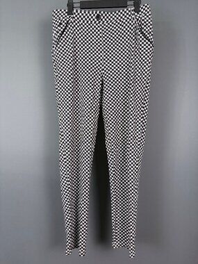 Betabrand Catstooth Straight Leg Dress Pant Yoga Pants Black White L